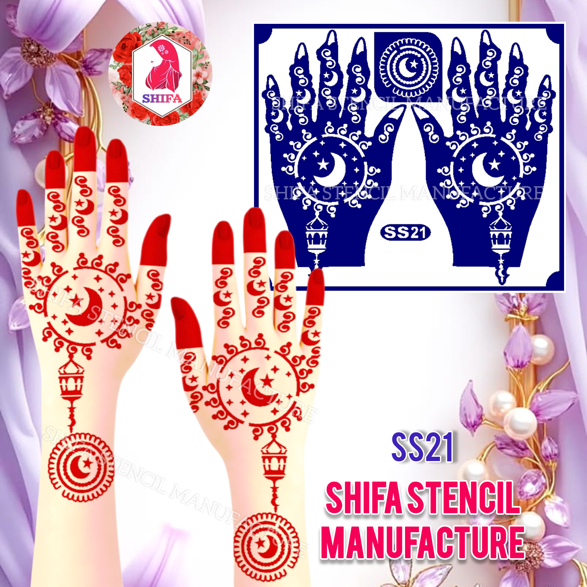 SS 21 Moon & Stars Patterned Design Sticker Overview  Henna Stencil - Shifa Stencil